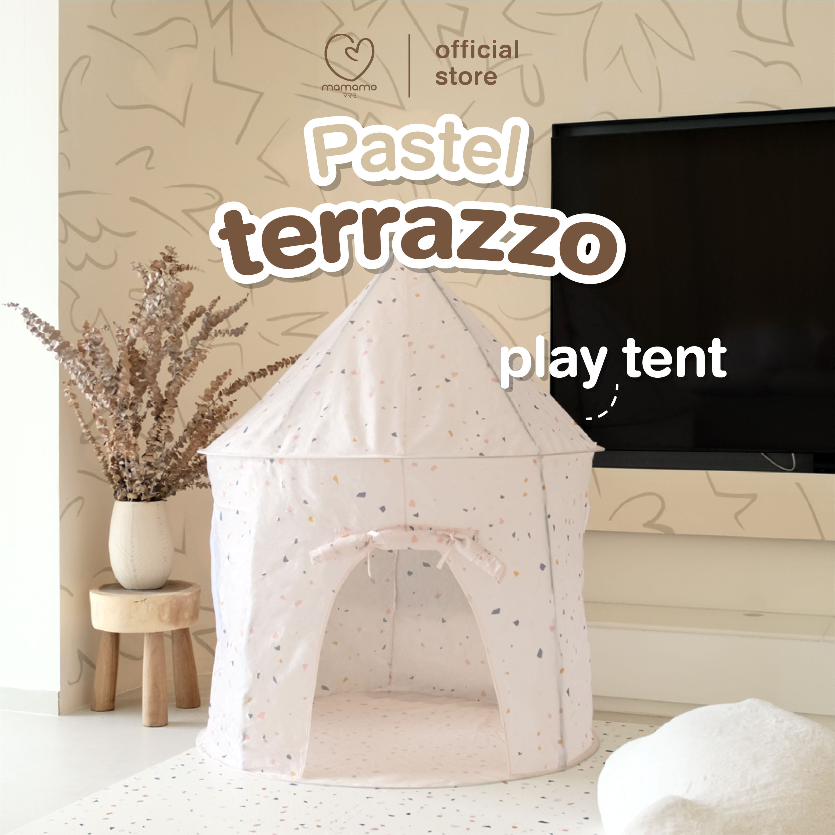 ชุดเต็นท์ปราสาท + ผ้าปูวงกลม MAMAMO ลาย PASTEL TERRAZZO สีขาว_5